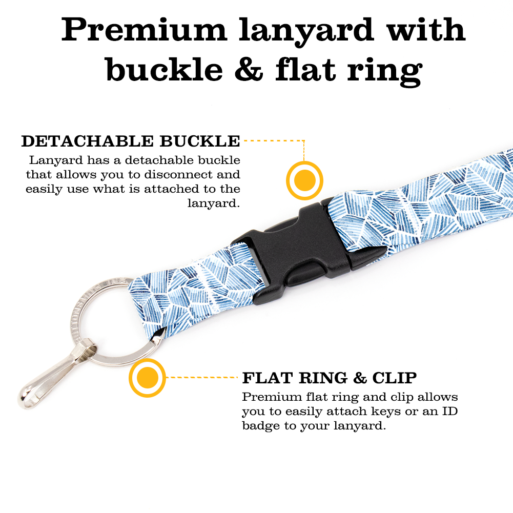 Blue Fractured Premium Lanyard - with Buckle and Flat Ring - Made in the USA