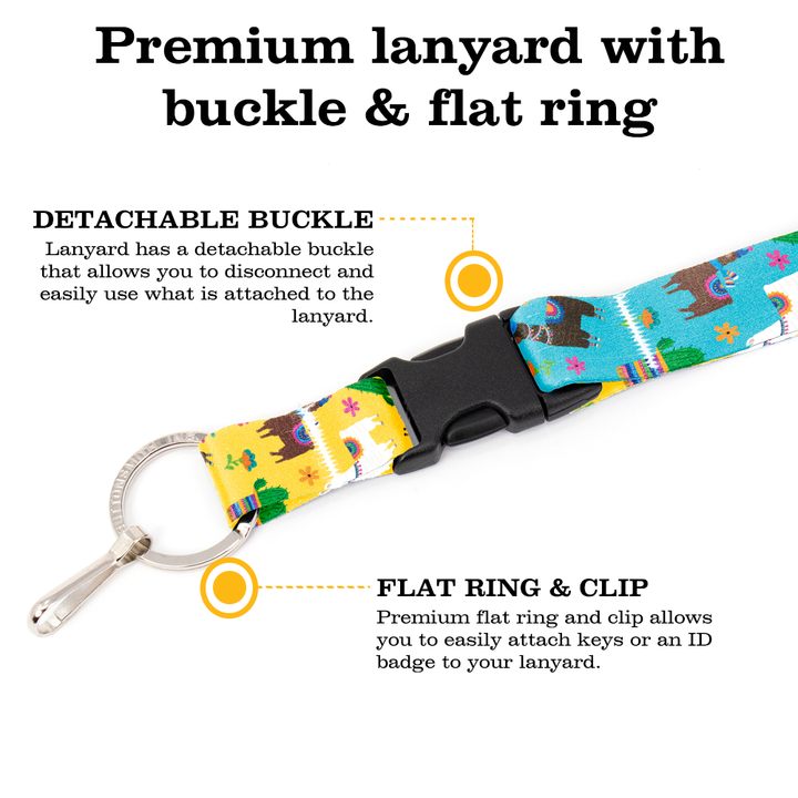 Llama Rama Blue Breakaway Lanyard - with Buckle and Flat Ring - Made in the USA