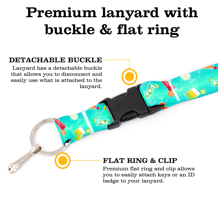 Cocktails Breakaway Lanyard - with Buckle and Flat Ring - Made in the USA