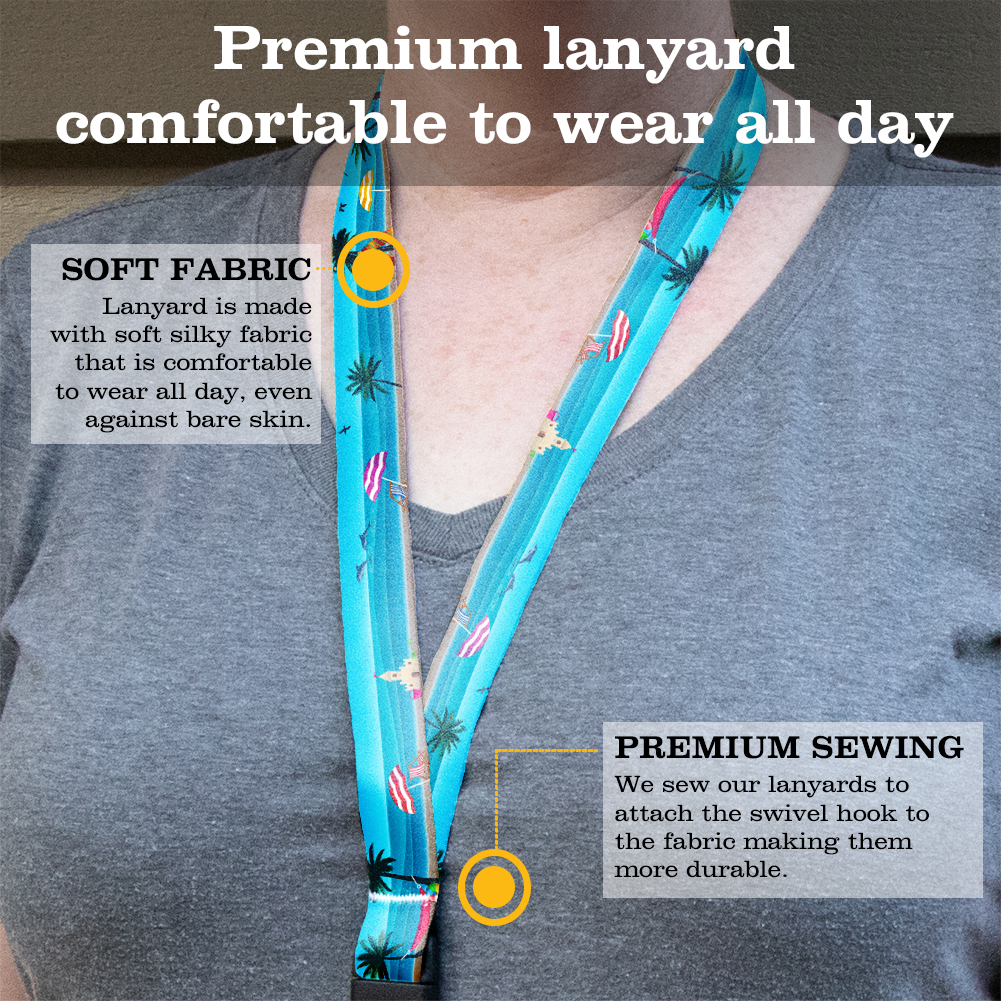 Life's A Beach Premium Lanyard - with Buckle and Flat Ring - Made in the USA