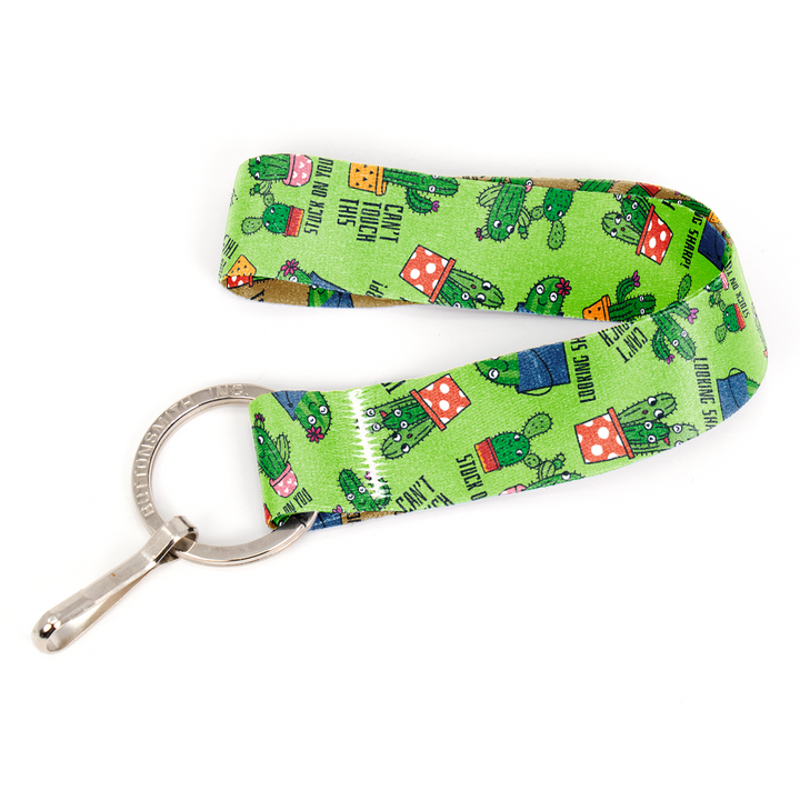 Cutie Cacti Green Wristlet Lanyard - Short Length with Flat Key Ring and Clip - Made in the USA