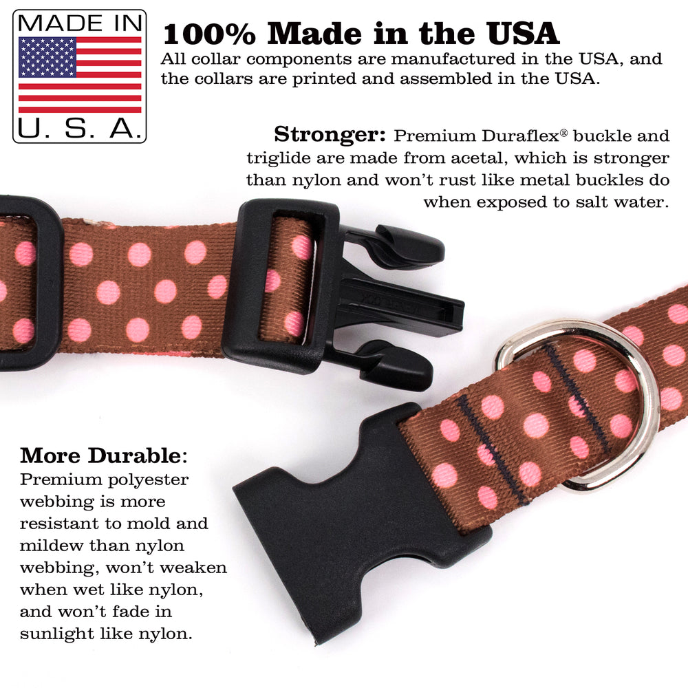 Buttonsmith Cocoa Pink Dots Dog Collar - Made in USA - Buttonsmith Inc.