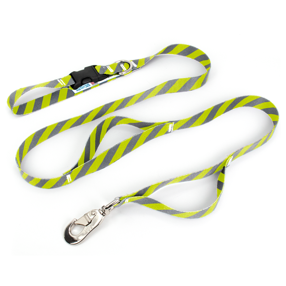 Stripes Pewter Lime Fab Grab Leash - Made in USA