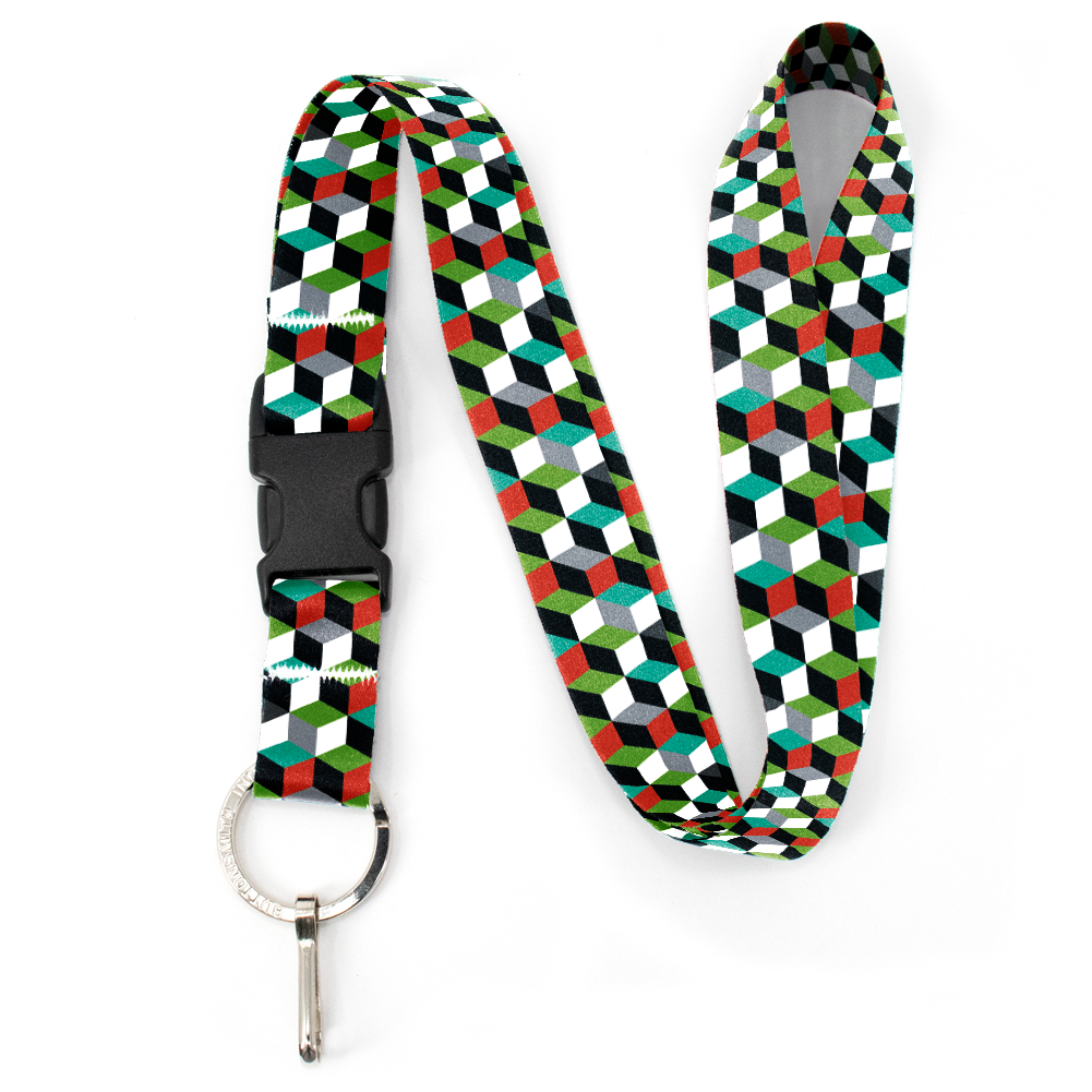 Cube Stack Premium Lanyard - with Buckle and Flat Ring - Made in the USA