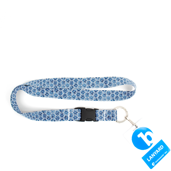 Blue Petals Premium Lanyard - with Buckle and Flat Ring - Made in the USA