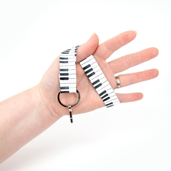 Piano Keys Wristlet Lanyard - Short Length with Flat Key Ring and Clip - Made in the USA