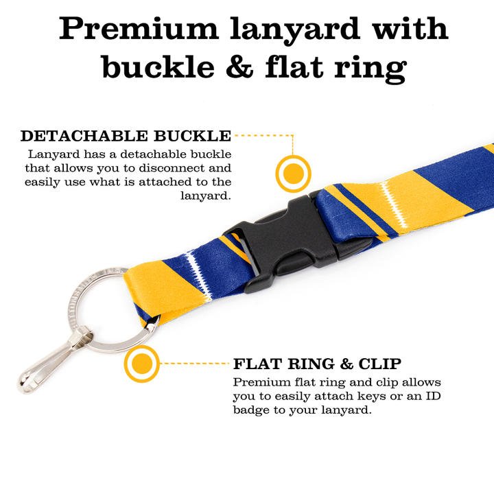 Blue Yellow Stripes Premium Lanyard - with Buckle and Flat Ring - Made in the USA