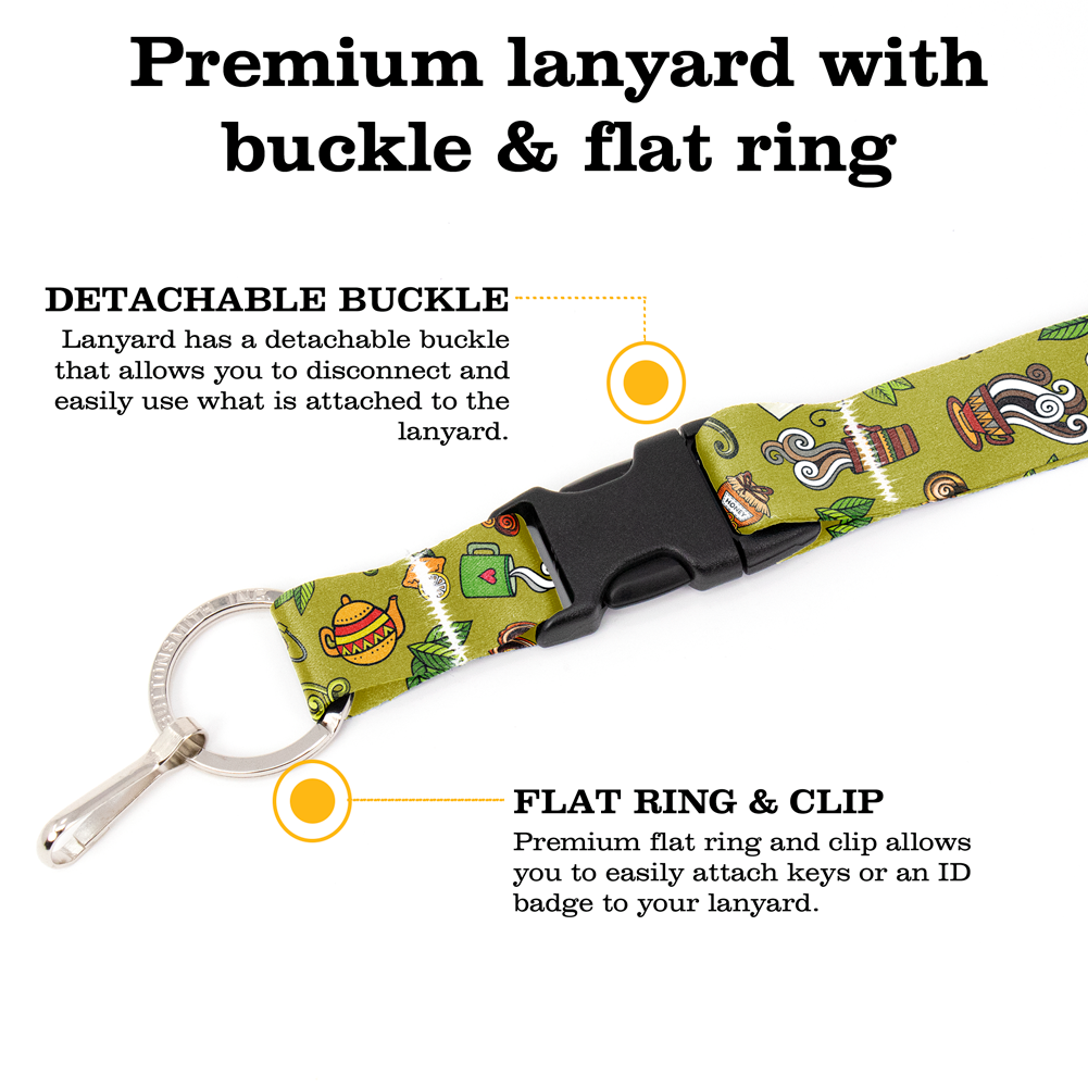 Tea Time Green Breakaway Lanyard - with Buckle and Flat Ring - Made in the USA