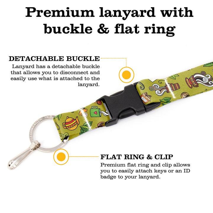 Tea Time Green Breakaway Lanyard - with Buckle and Flat Ring - Made in the USA