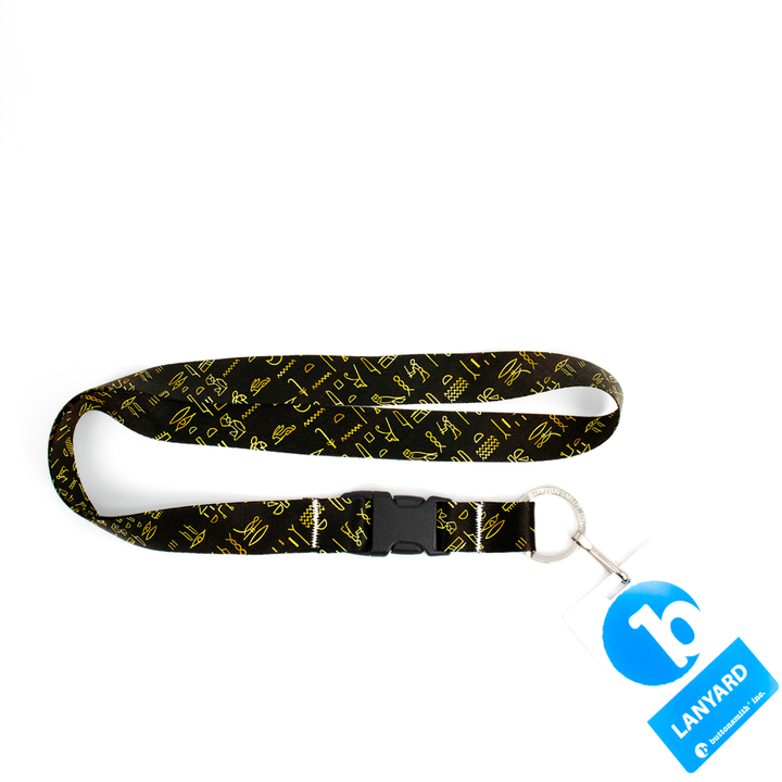 Egyptian Hieroglyphics Premium Lanyard - with Buckle and Flat Ring - Made in the USA