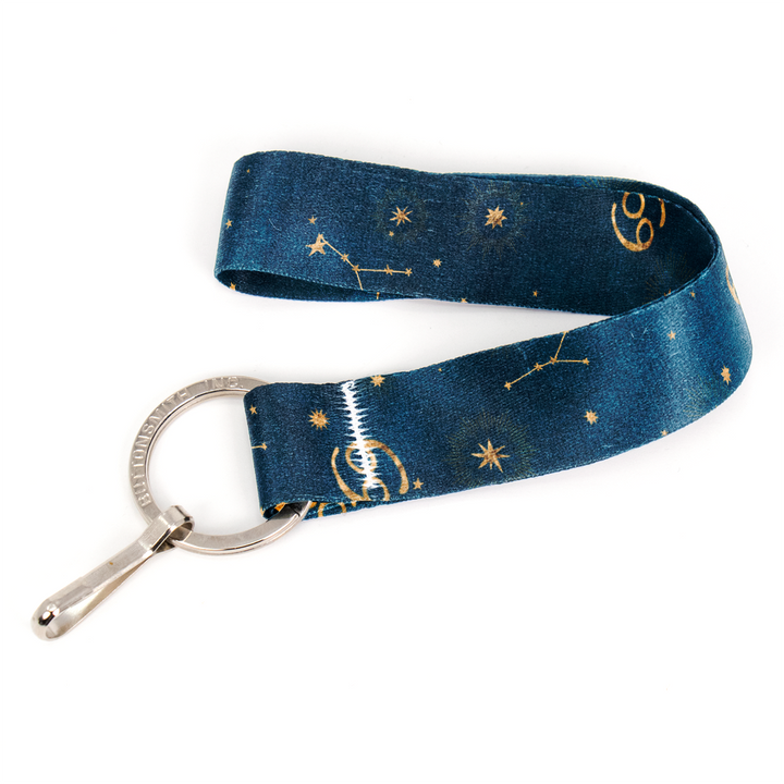 Zodiac Cancer Wristlet Lanyard - Short Length with Flat Key Ring and Clip - Made in the USA