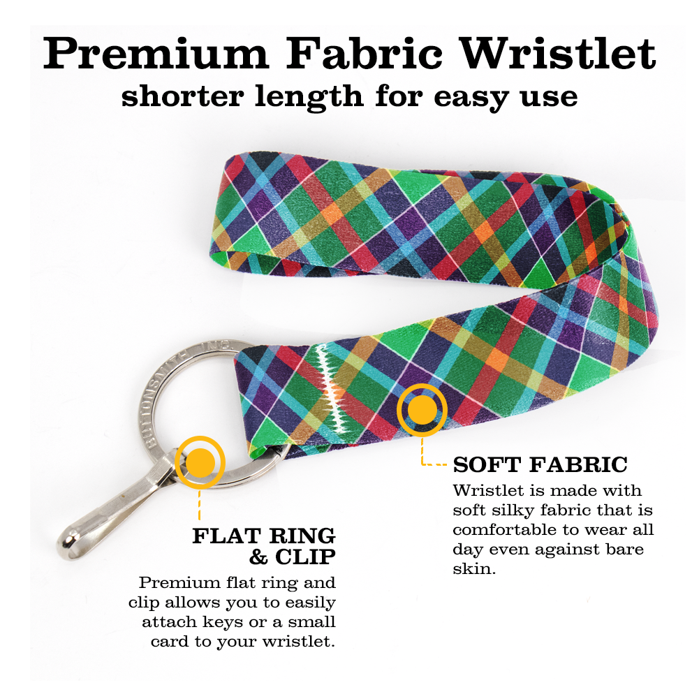 Gallowater Plaid Wristlet Lanyard - Short Length with Flat Key Ring and Clip - Made in the USA