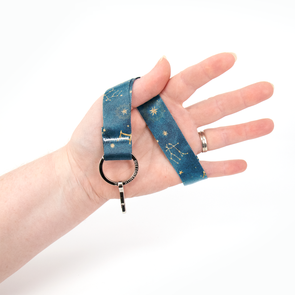 Zodiac Gemini Wristlet Lanyard - Short Length with Flat Key Ring and Clip - Made in the USA