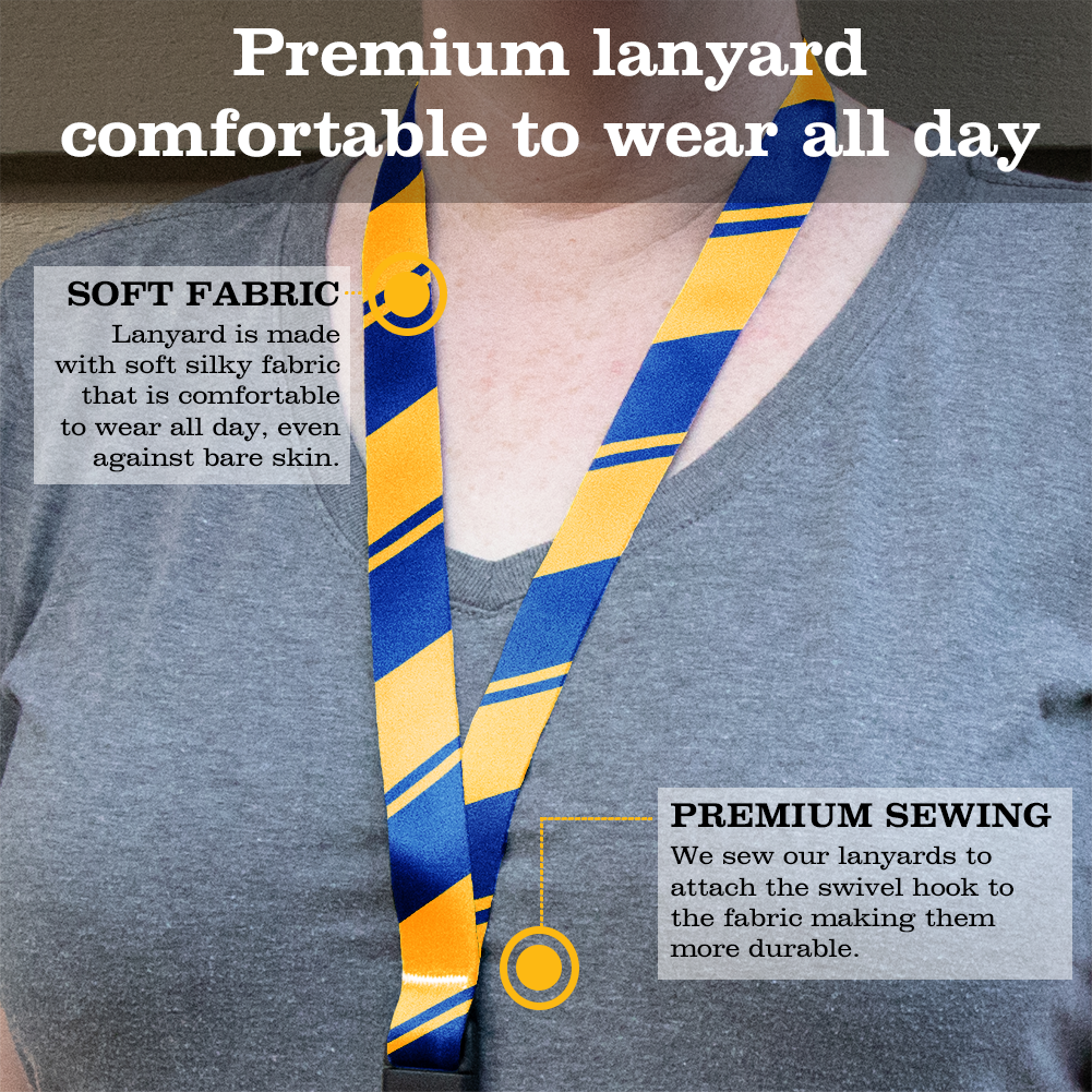 Blue Yellow Stripes Premium Lanyard - with Buckle and Flat Ring - Made in the USA