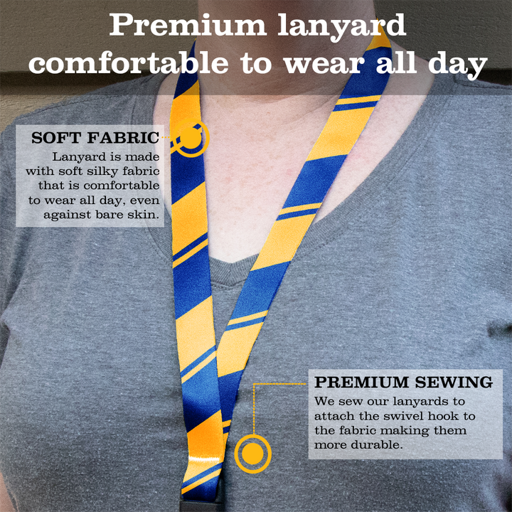 Blue Yellow Stripes Premium Lanyard - with Buckle and Flat Ring - Made in the USA