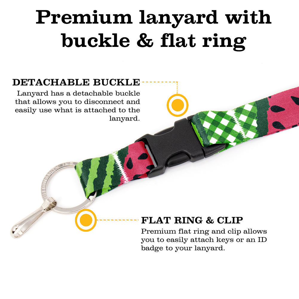 Watermelon Premium Lanyard - with Buckle and Flat Ring - Made in the USA