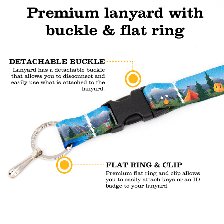 Happy Camper Breakaway Lanyard - with Buckle and Flat Ring - Made in the USA