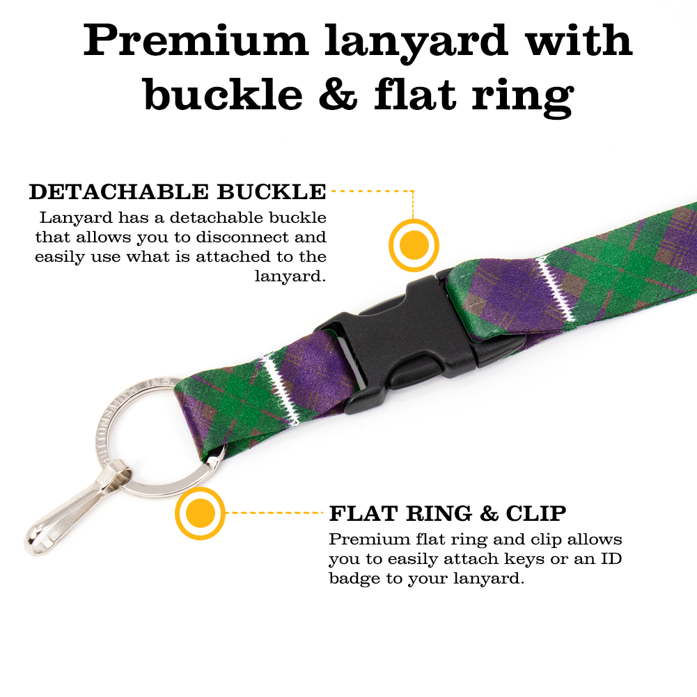 Tyneside Purple Plaid Breakaway Lanyard - with Buckle and Flat Ring - Made in the USA