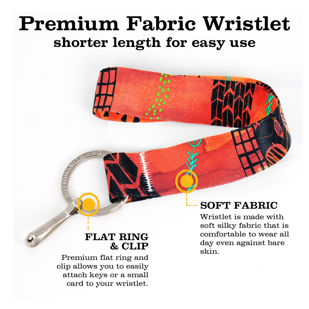 Doodles Wristlet Lanyard - Short Length with Flat Key Ring and Clip - Made in the USA