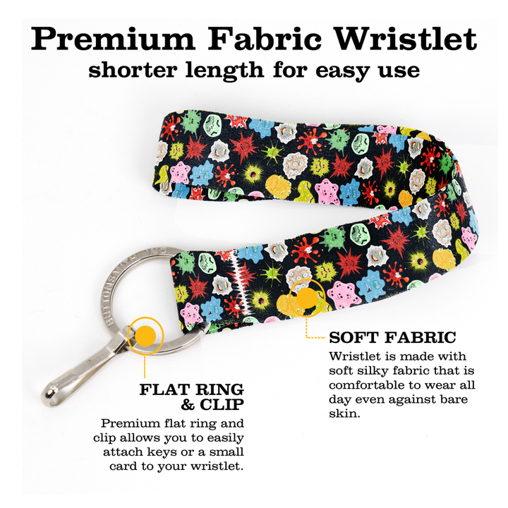 Microbiome Wristlet Lanyard - Short Length with Flat Key Ring and Clip - Made in the USA