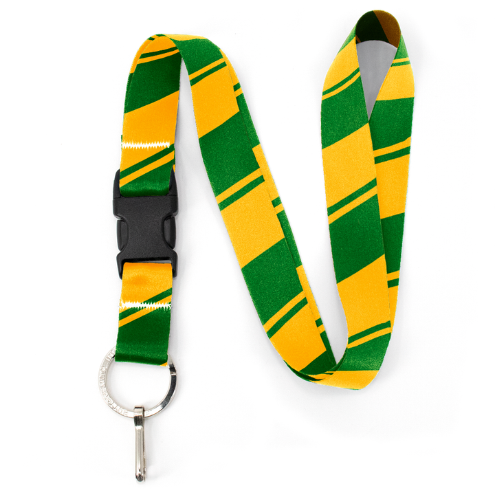 Green Yellow Stripes Premium Lanyard - with Buckle and Flat Ring - Made in the USA