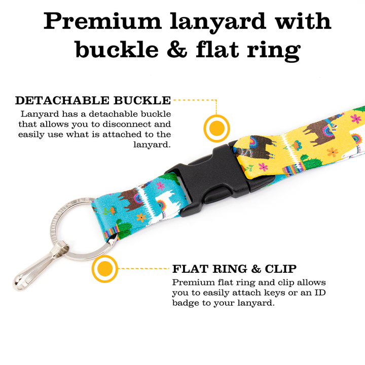 Llama Rama Yellow Breakaway Lanyard - with Buckle and Flat Ring - Made in the USA