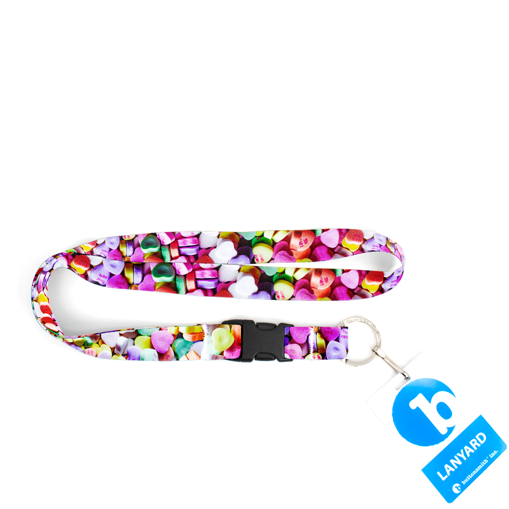 Conversation Hearts Premium Lanyard - with Buckle and Flat Ring - Made in the USA