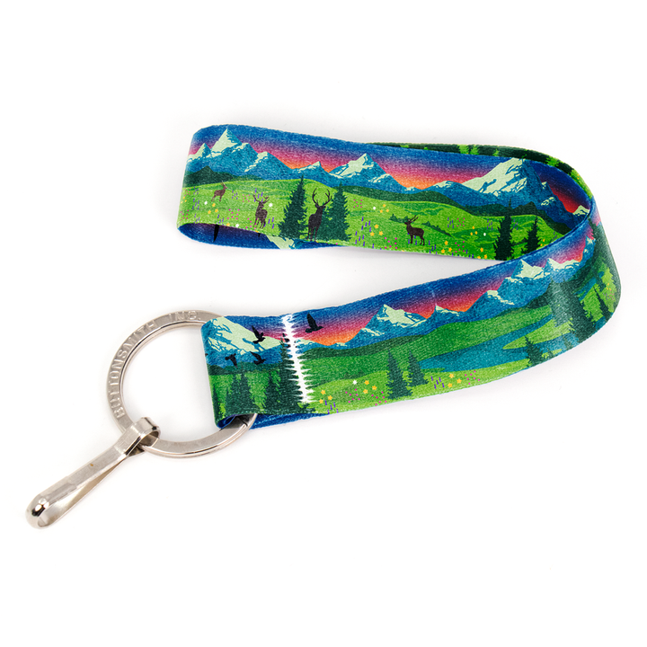 Mountain Views Wristlet Lanyard - Short Length with Flat Key Ring and Clip - Made in the USA