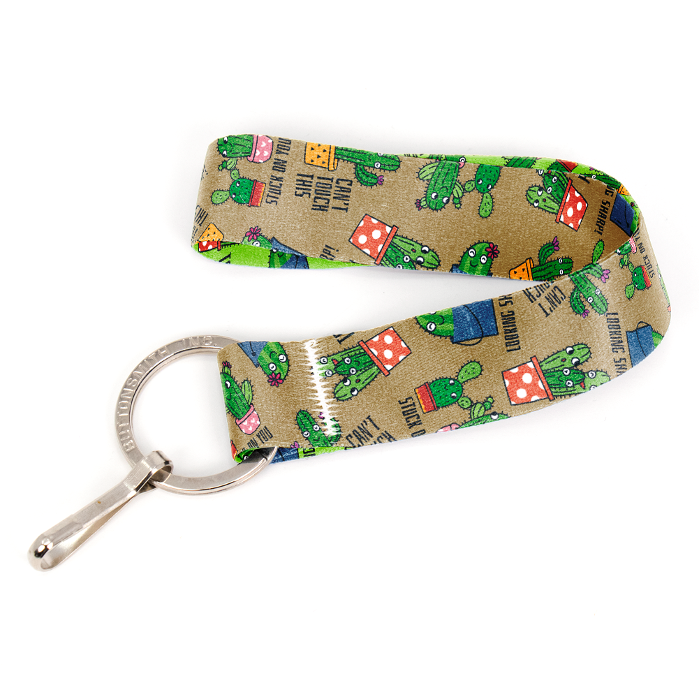 Cutie Cacti Sand Wristlet Lanyard - Short Length with Flat Key Ring and Clip - Made in the USA