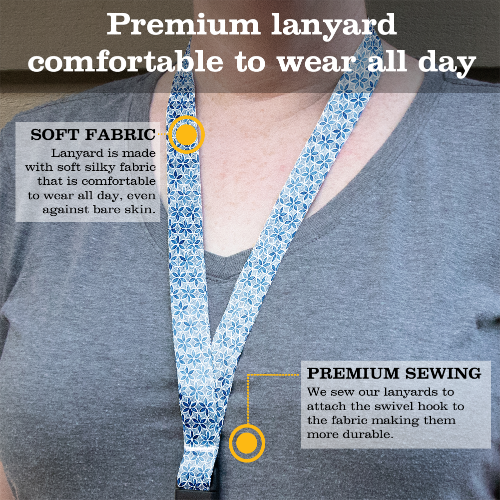 Blue Petals Breakaway Lanyard - with Buckle and Flat Ring - Made in the USA