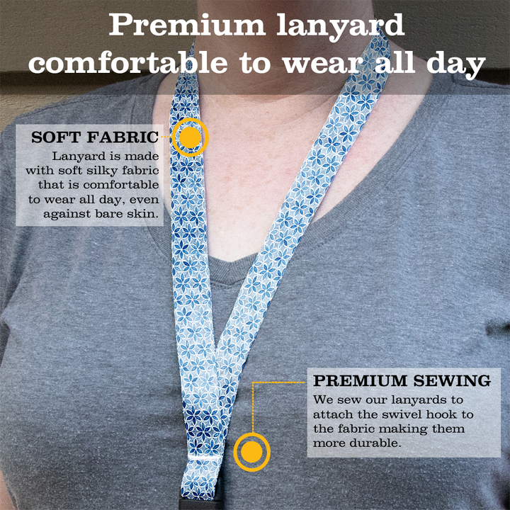 Blue Petals Premium Lanyard - with Buckle and Flat Ring - Made in the USA