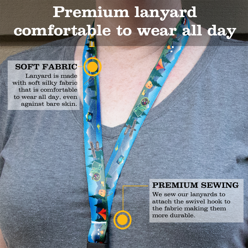 Happy Camper Premium Lanyard - with Buckle and Flat Ring - Made in the USA