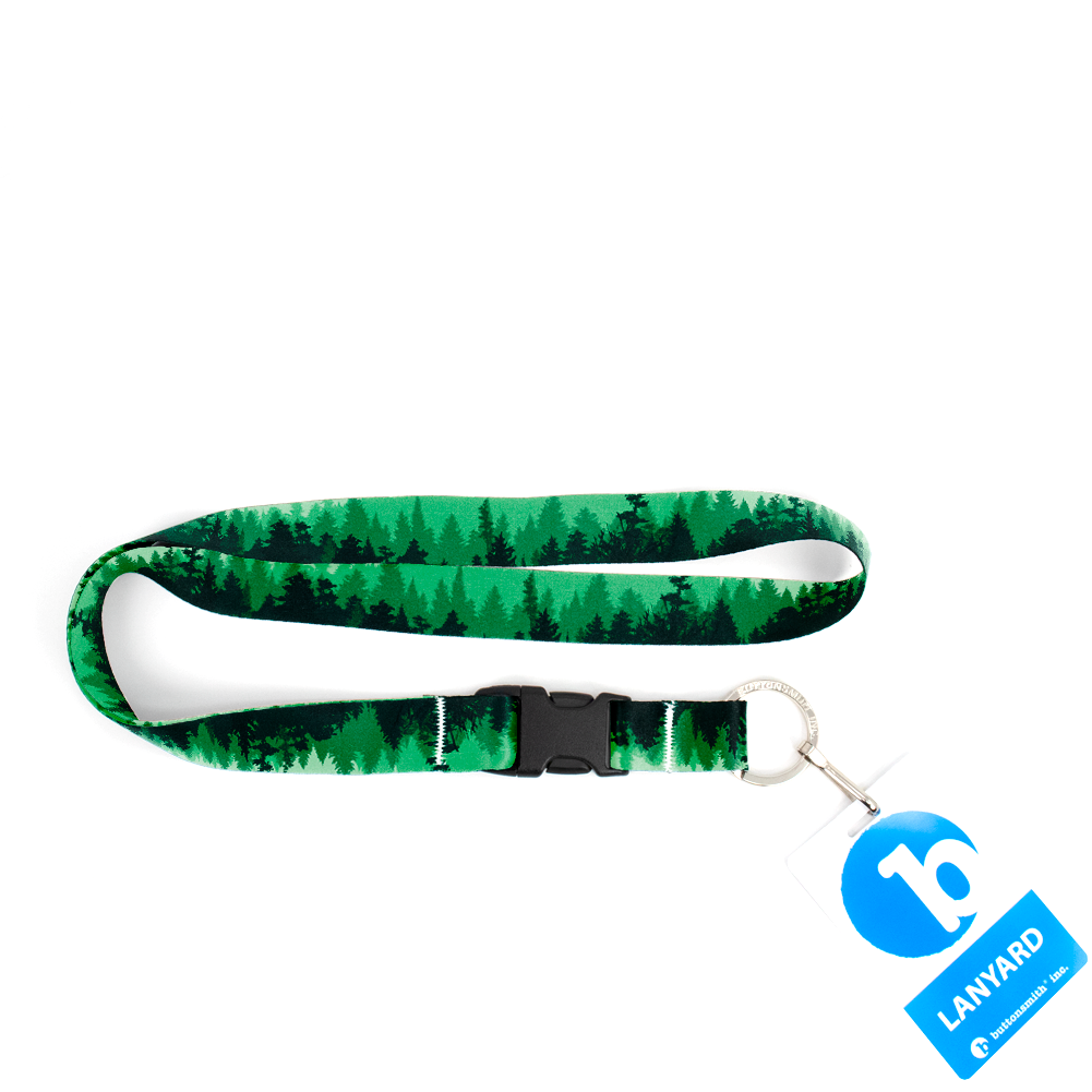 Green Trees Premium Lanyard - with Buckle and Flat Ring - Made in the USA