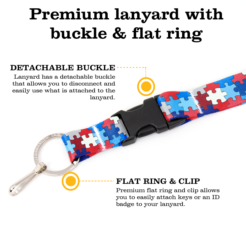 Democracy Puzzle Breakaway Lanyard - with Buckle and Flat Ring - Made in the USA