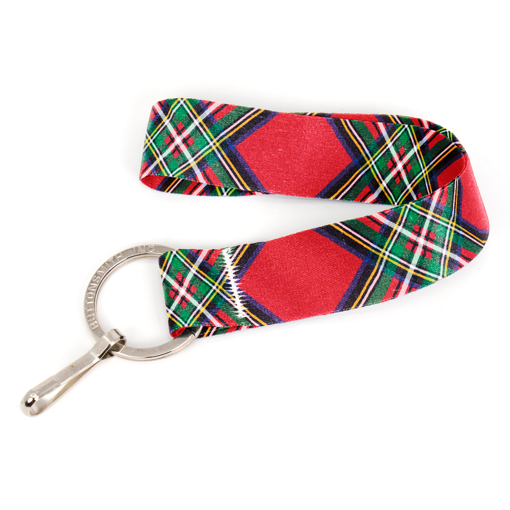 Royal Stewart Plaid Wristlet Lanyard - Short Length with Flat Key Ring and Clip - Made in the USA