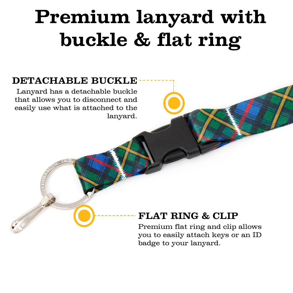 MacLeod of Skye Plaid Premium Lanyard - with Buckle and Flat Ring - Made in the USA