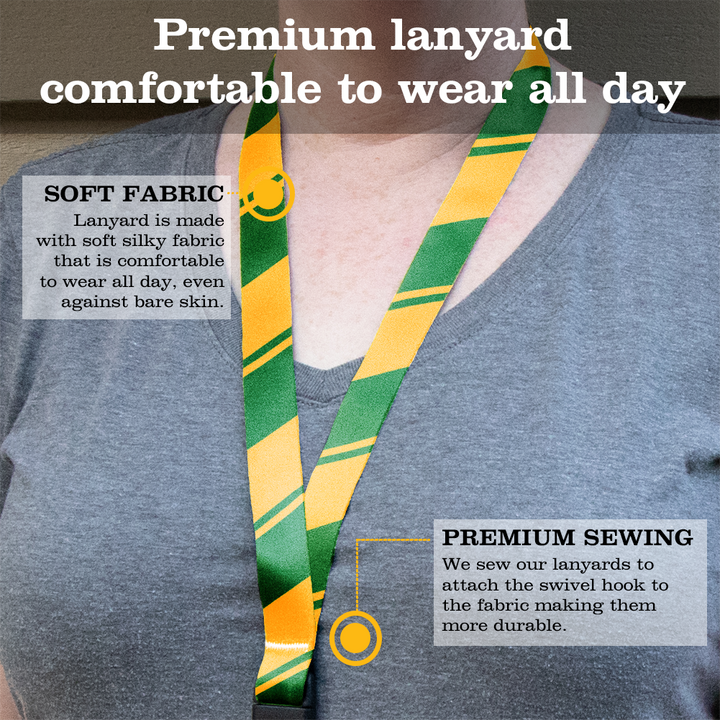 Green Yellow Stripes Premium Lanyard - with Buckle and Flat Ring - Made in the USA