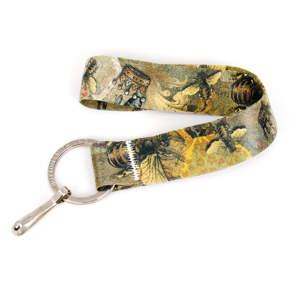 Queen Bee Wristlet Lanyard - Short Length with Flat Key Ring and Clip - Made in the USA