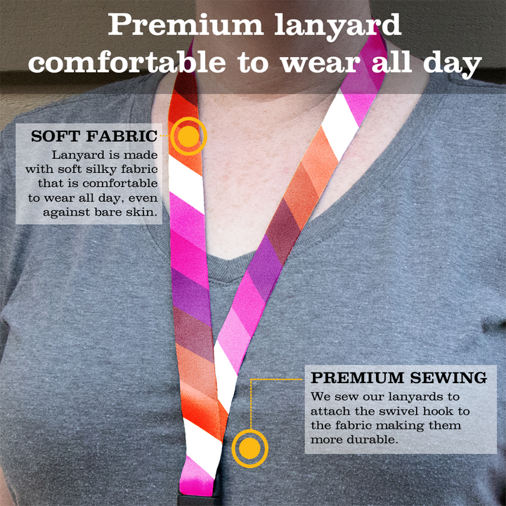 Lesbian Pride Premium Lanyard - with Buckle and Flat Ring - Made in the USA