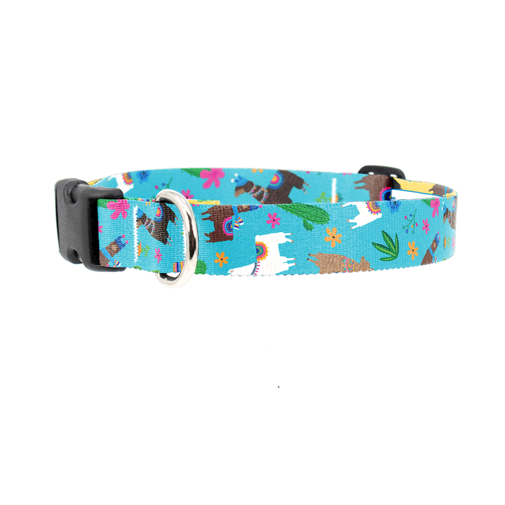 Llama Rama Blue Dog Collar - Made in USA