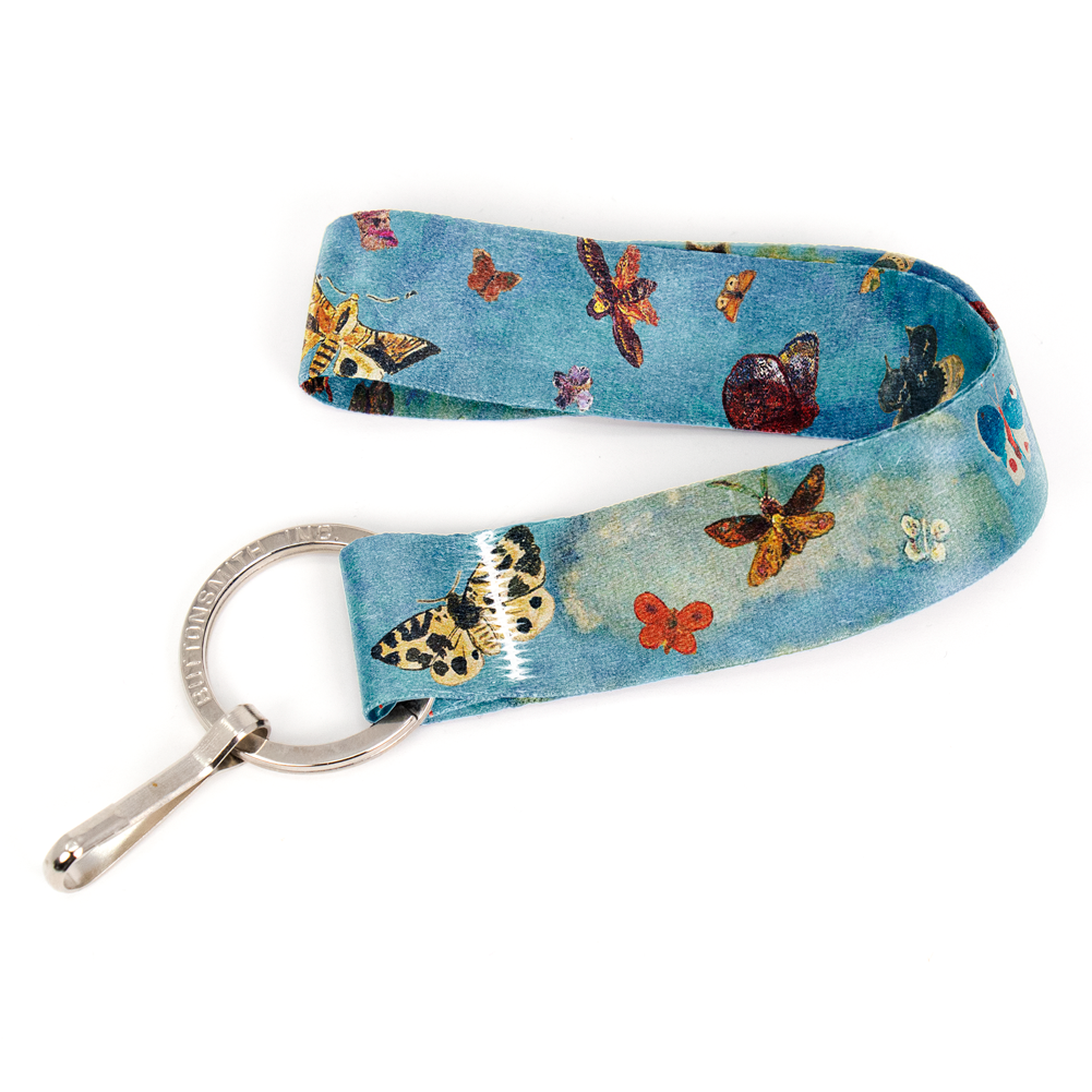 Odilon Butterflies Wristlet Lanyard - Short Length with Flat Key Ring and Clip - Made in the USA