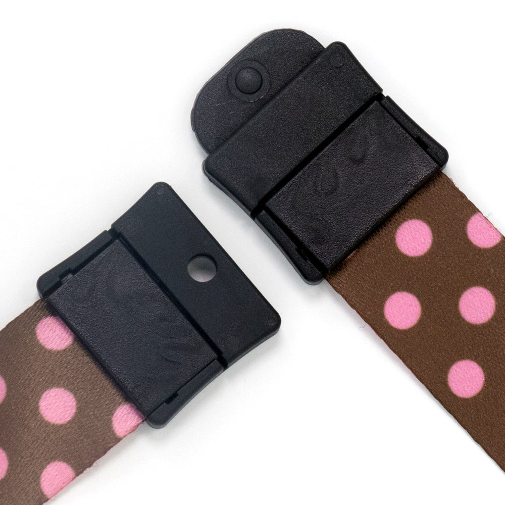 Buttonsmith Cocoa Pink Dots Breakaway Lanyard - Made in USA - Buttonsmith Inc.