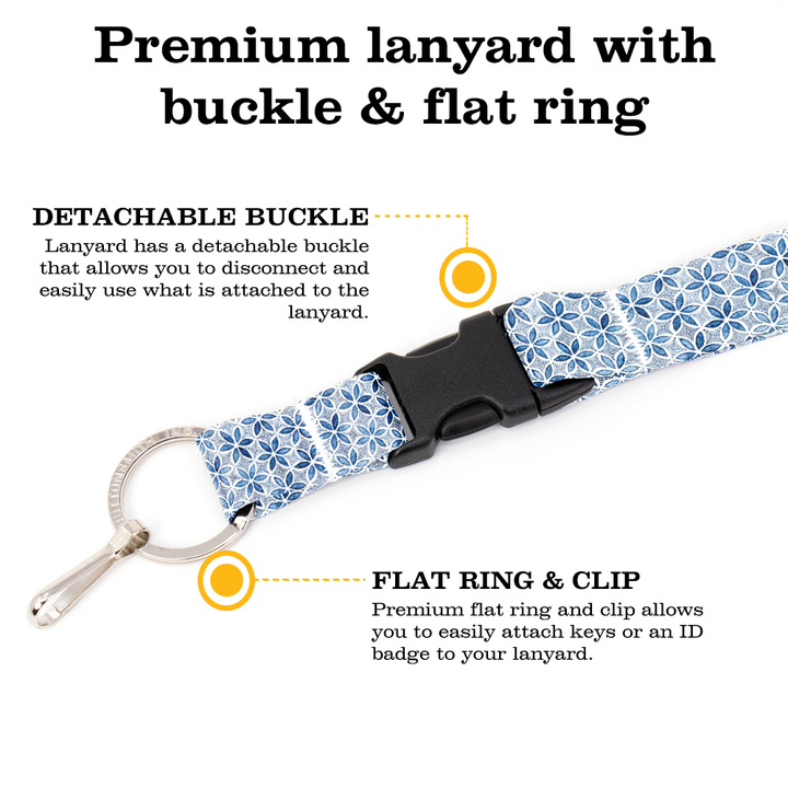 Blue Petals Premium Lanyard - with Buckle and Flat Ring - Made in the USA