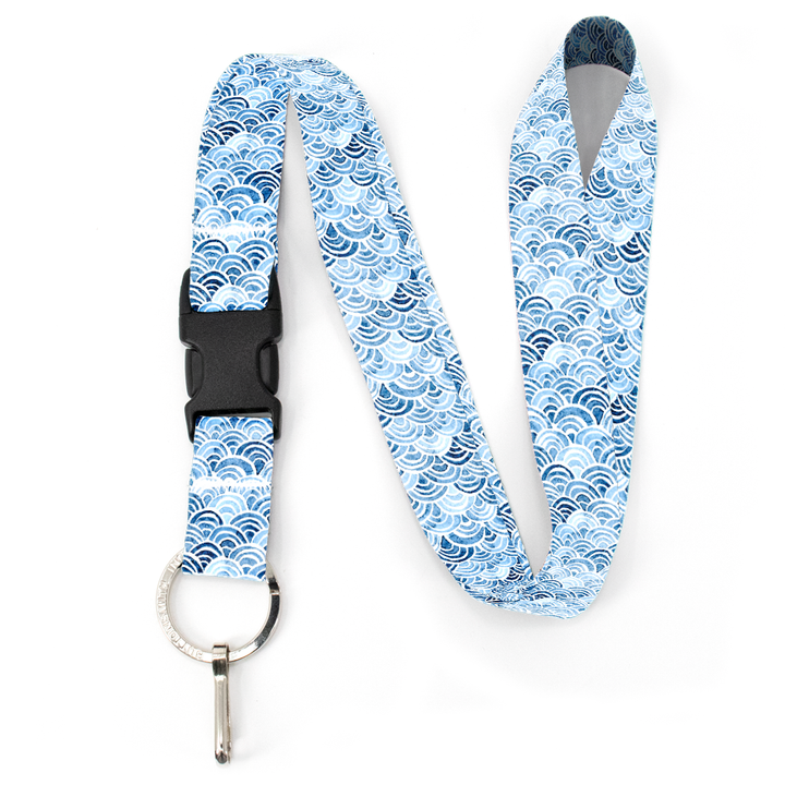 Blue Scallops Premium Lanyard - with Buckle and Flat Ring - Made in the USA