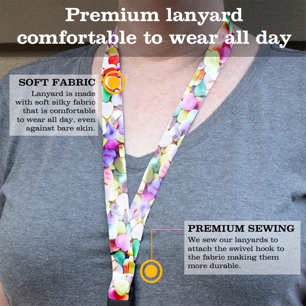 Conversation Hearts Breakaway Lanyard - with Buckle and Flat Ring - Made in the USA