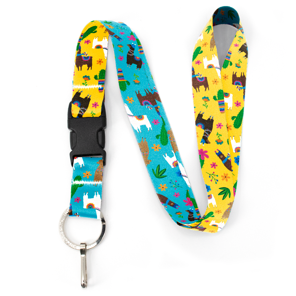 Llama Rama Yellow Premium Lanyard - with Buckle and Flat Ring - Made in the USA