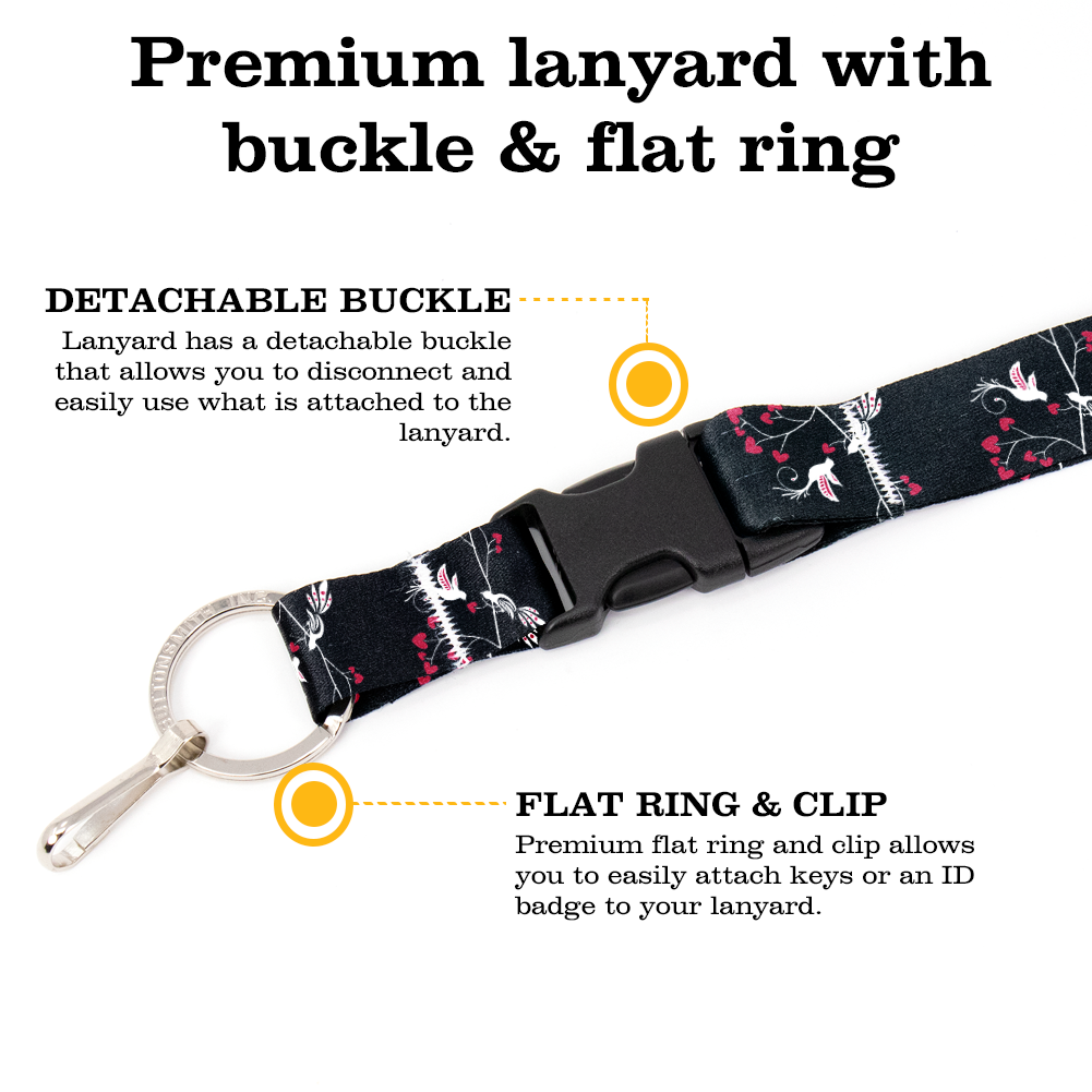 Lovebirds Black Breakaway Lanyard - with Buckle and Flat Ring - Made in the USA