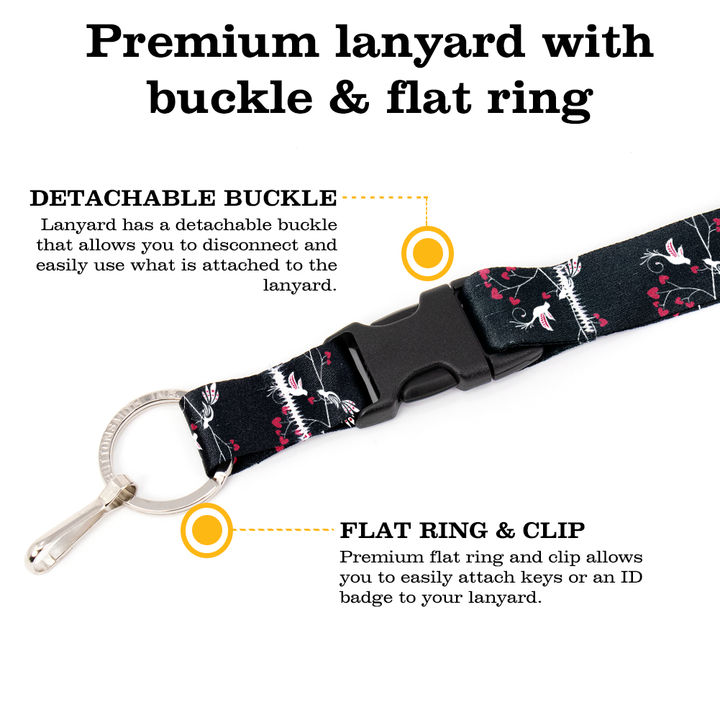 Lovebirds Black Breakaway Lanyard - with Buckle and Flat Ring - Made in the USA