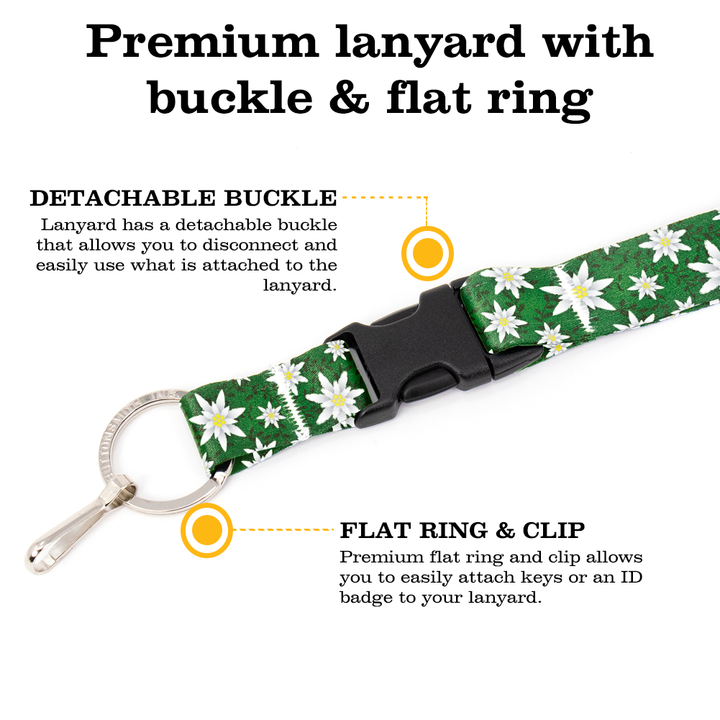 Edelweiss Premium Lanyard - with Buckle and Flat Ring - Made in the USA