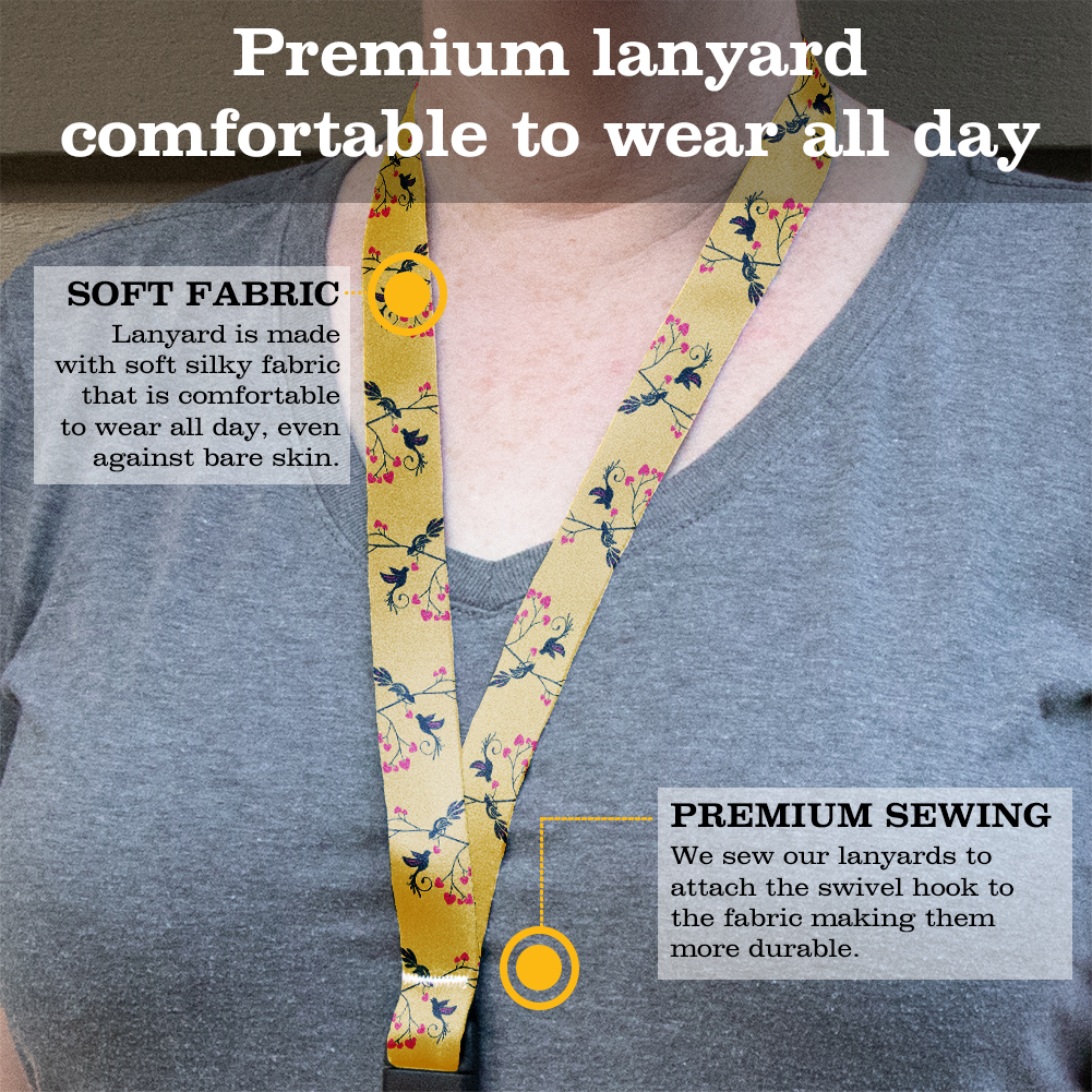 Lovebirds Gold Premium Lanyard - with Buckle and Flat Ring - Made in the USA